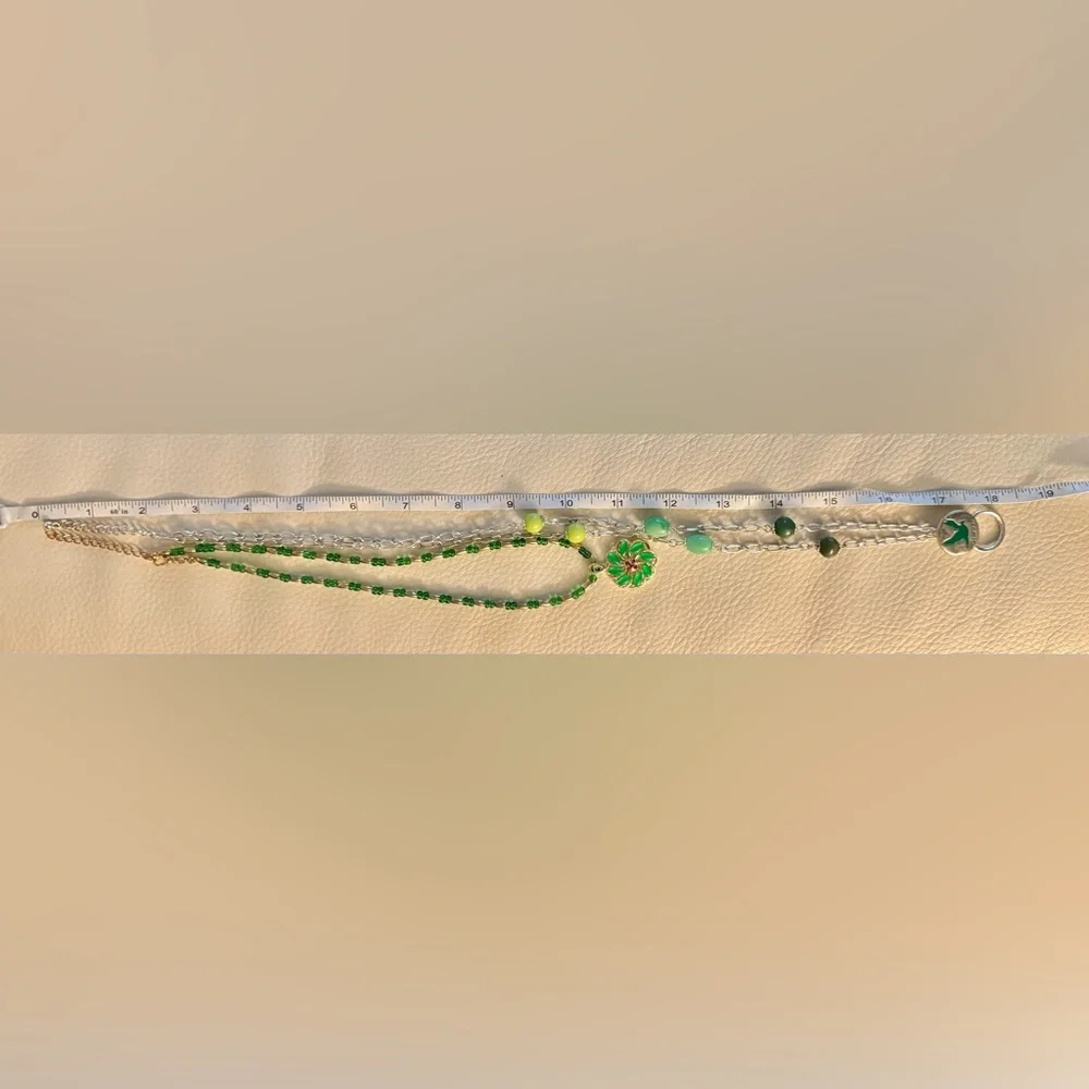 2 piece Green & Silver w/loop for eyeglasses & gold green spin flower Necklaces - Picture 8 of 8